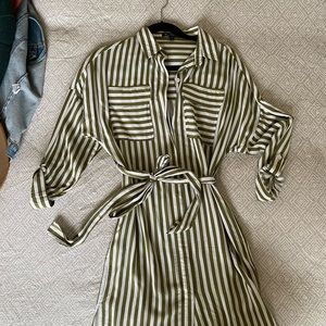Green stripe shirt dress